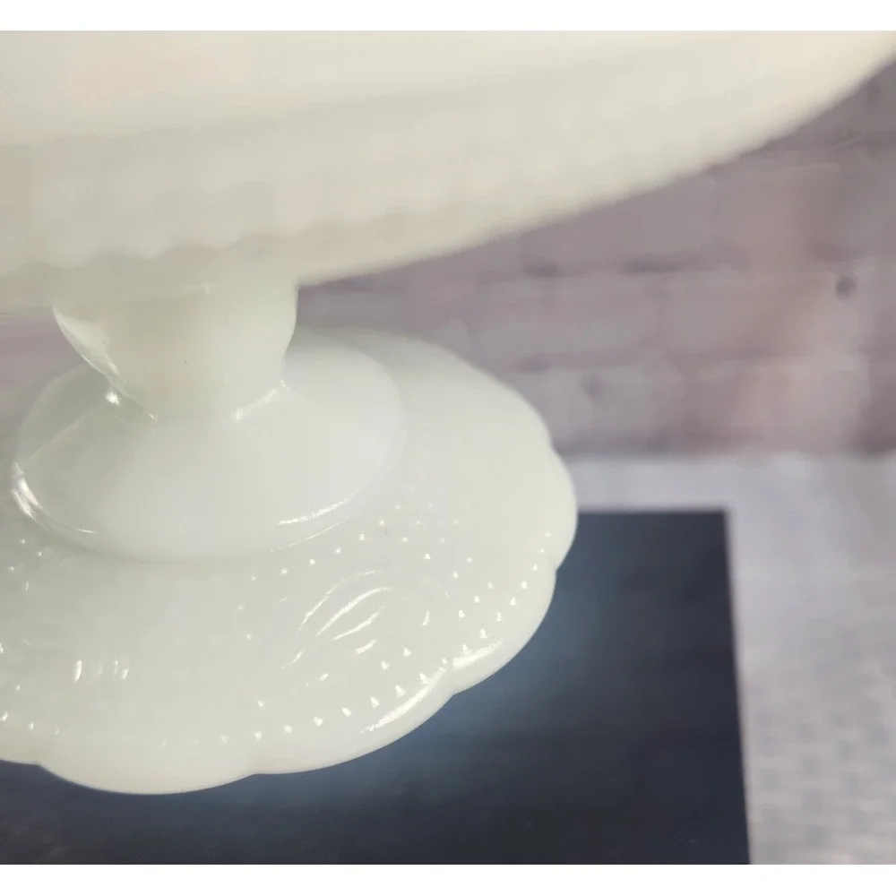 Vtg E.O. Brody Co. White Milk Glass Pedestal Compote bowl Cleveland Ohio